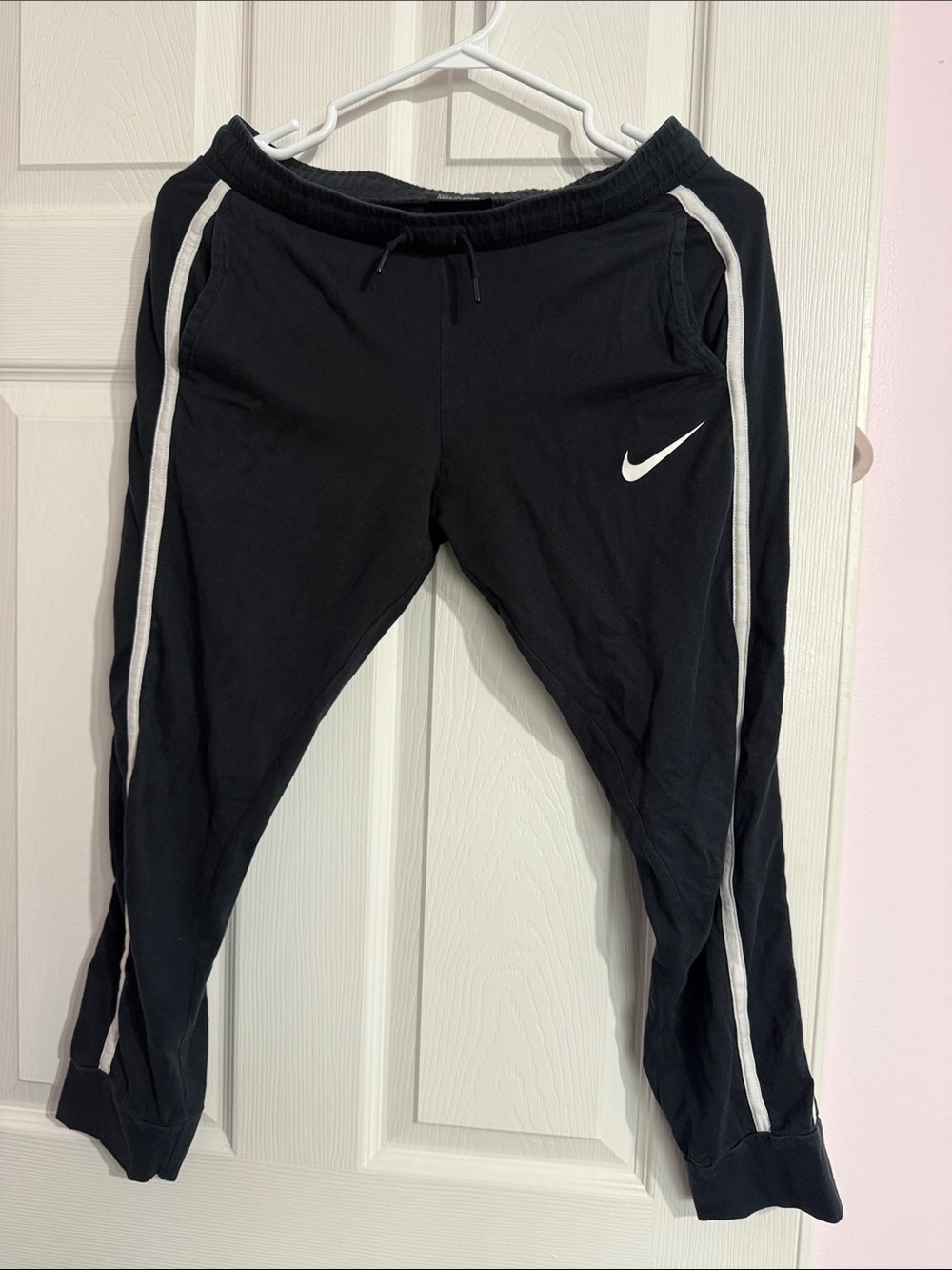 Nike Black Joggers with White Side Piping